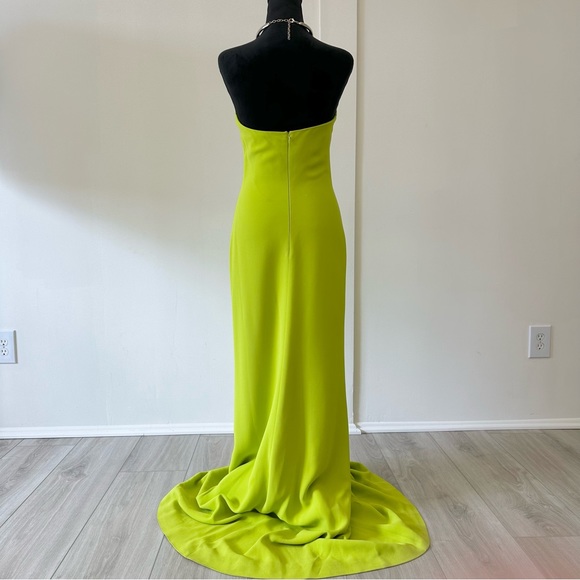 Elie Saab Tubular Choker Halter Crepe Gown Lime Green Color - Picture 12 of 16